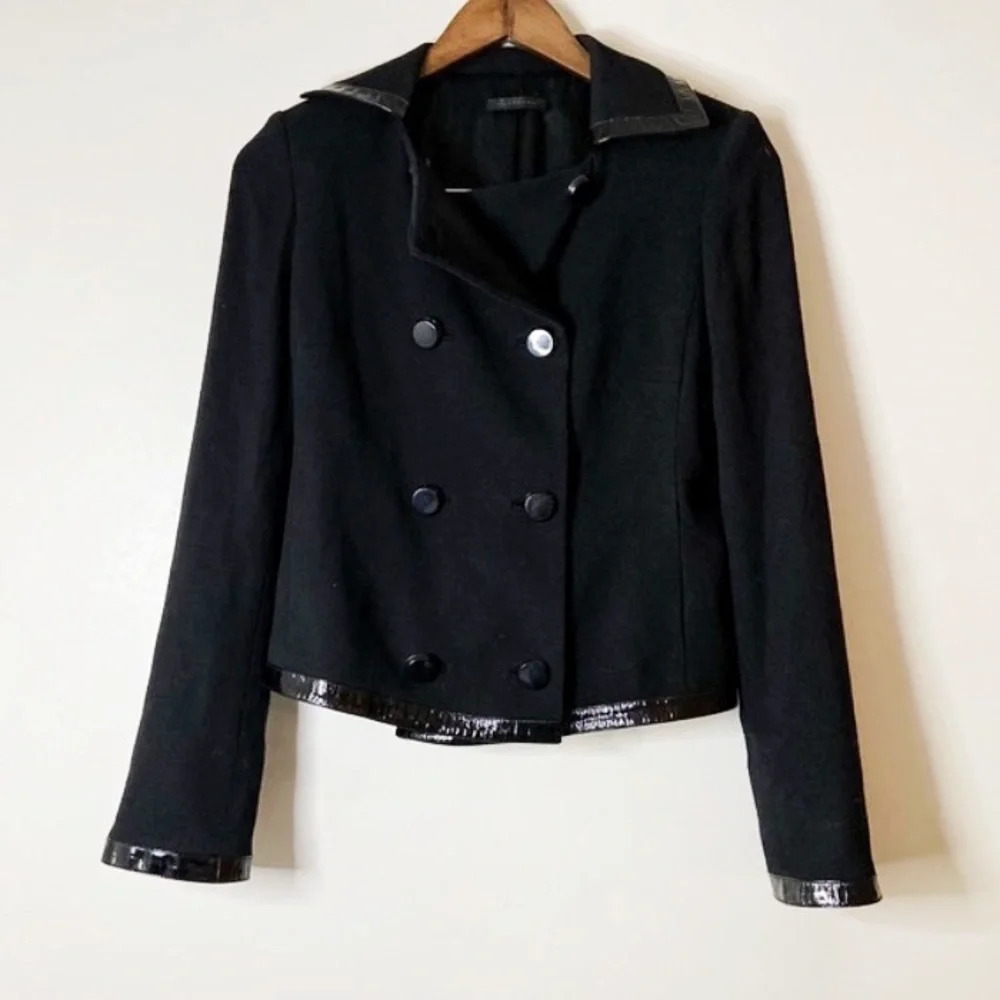 ELIE TAHARI Virgin Wool Leather Blazer Double Breasted Fall Jacket Size Small - Picture 13 of 14